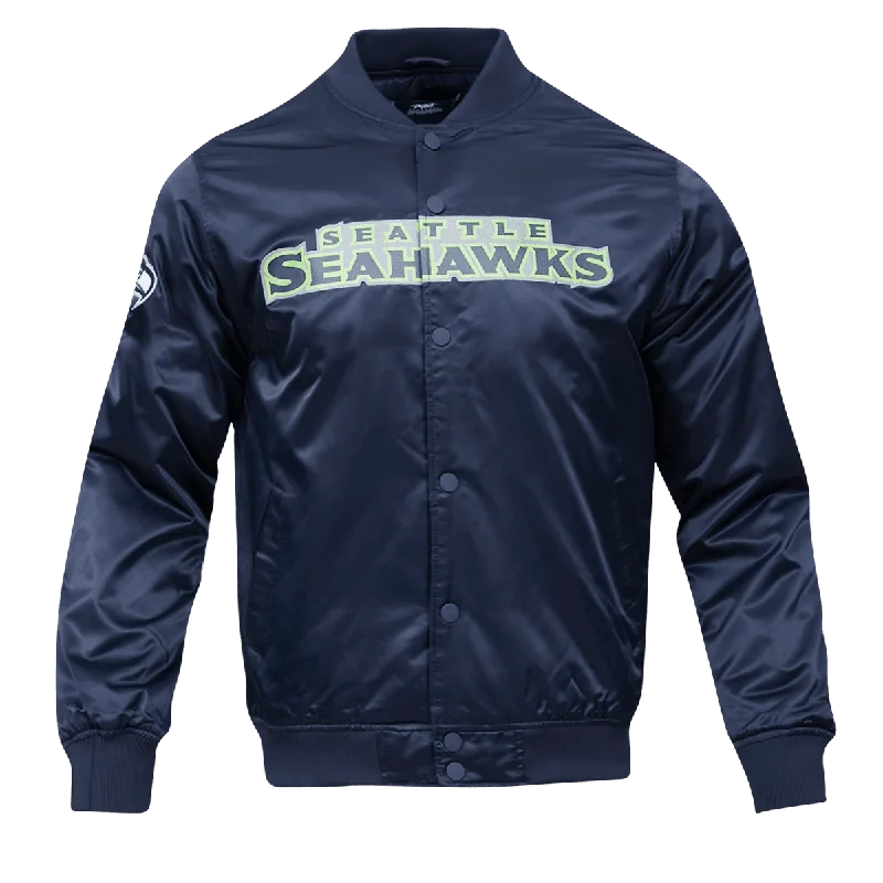 NFL SEATTLE SEAHAWKS BIG LOGO MEN'S SATIN JACKET (MIDNIGHT NAVY)