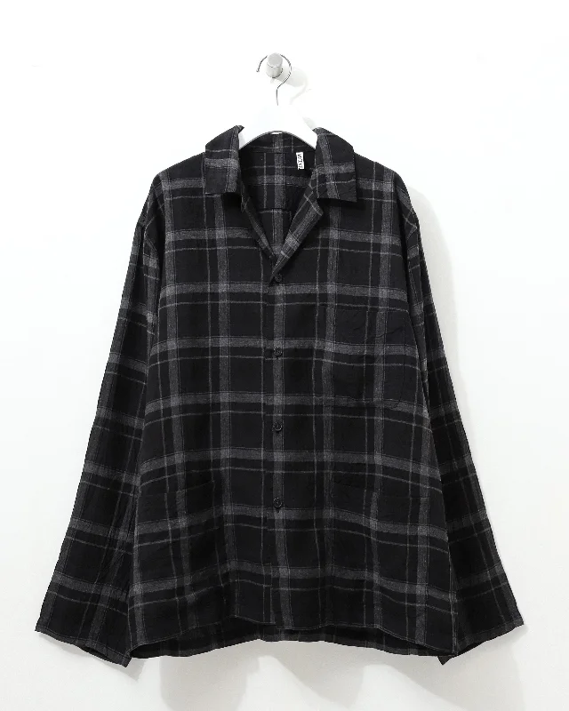 Weekend Deals That Impress Open Collar Shirt Jacket BLACK PLAID