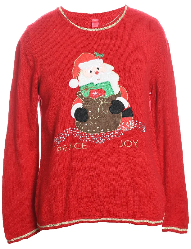 Santa Claus Design Red Knit Christmas Jumper - M