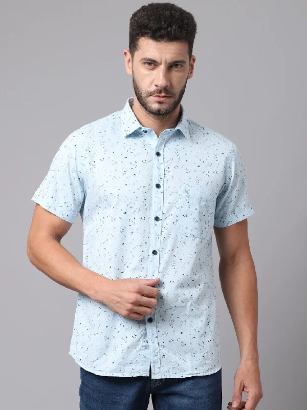 Weekend Deals to Make You Happy Men's Sky Blue Casual Floral Ditsy Print Half Sleeve Shirt Weekend Deals to Make You Happy Men's Sky Blue Casual Floral Ditsy Print Half Sleeve Shirt