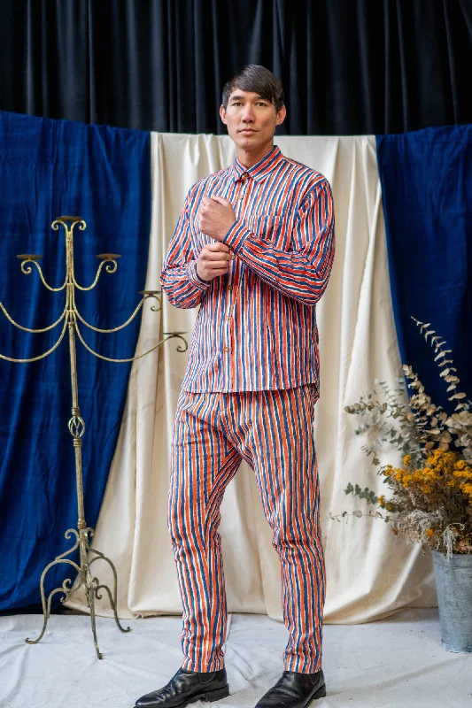 Weekend Savings Spectacular Long Sleeve Shirt - Blue and Orange Stripe Print