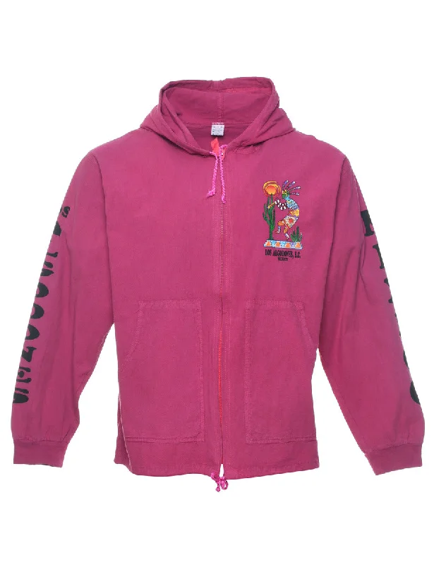 Quick Sale Pink Patterned Zip-Front Hooded Jacket - M