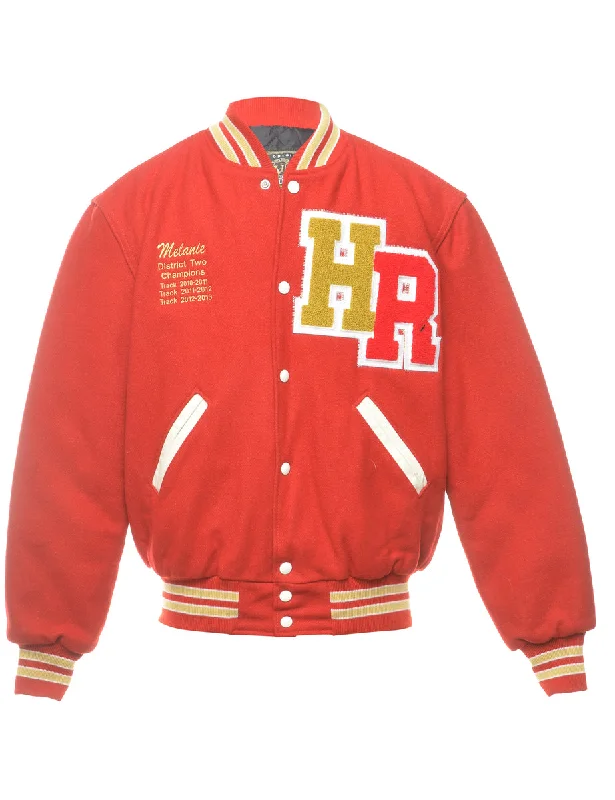Year-End Deals Popper Front Red Bomber Jacket - L