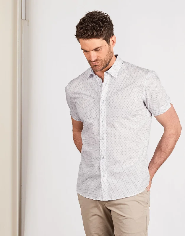 Waihi White Geometric Short Sleeve Shirt