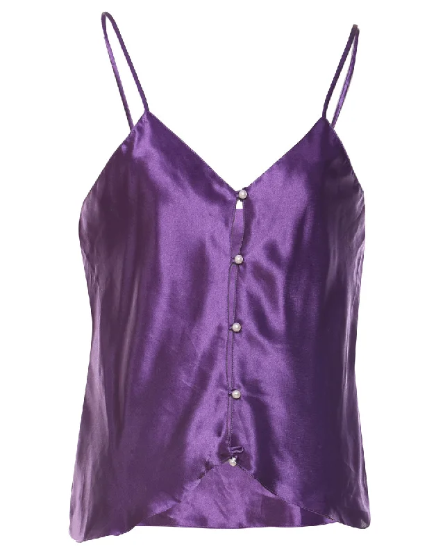 Weekend Discounts to Celebrate Purple Embellished Shiny Strappy Camisole - M