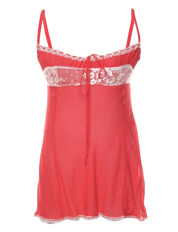Big Deal Pink & White Lace Trim Babydoll - XS