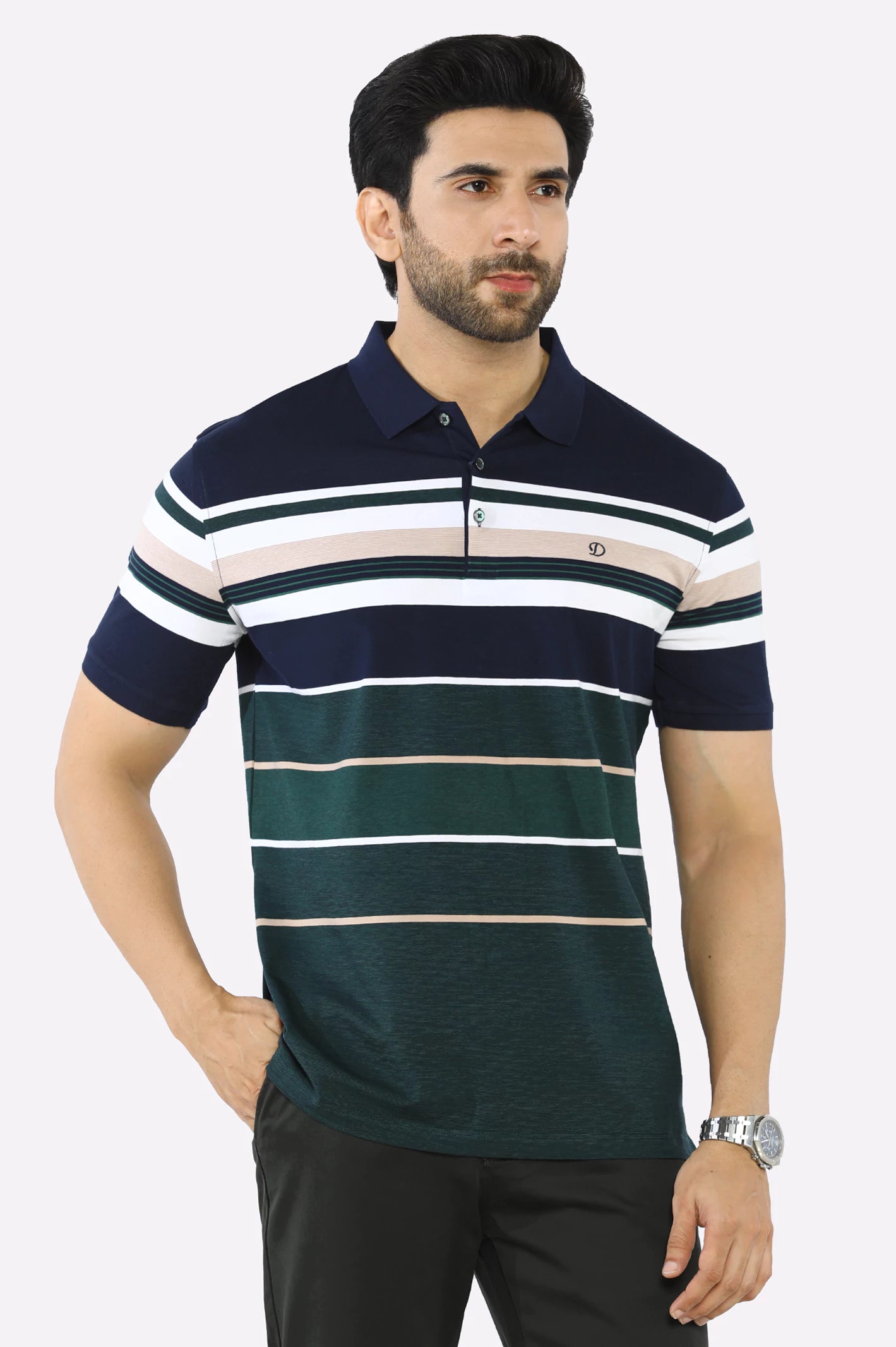 Navy Blue Yarn Dyed Polo