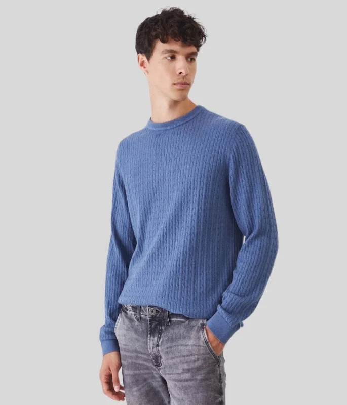 Early Access Blue Mens Wool Blend Cable Jumper
