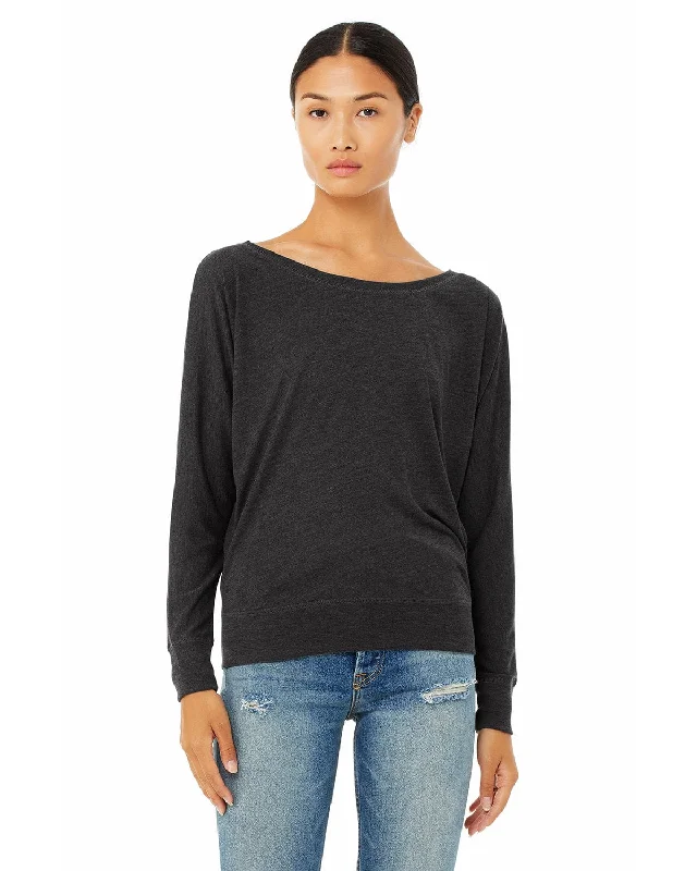 Bella+Canvas Ladies Long Sleeve Off The Shoulder Top | Dk Grey Heather