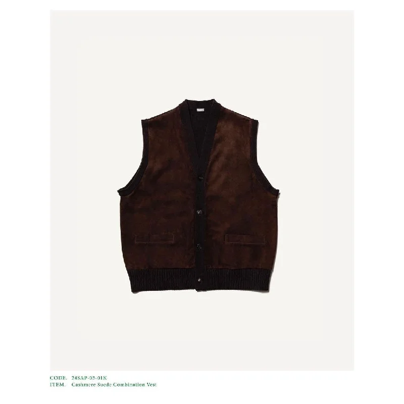 Top Pick Cashmere Suede Combination Vest BROWN