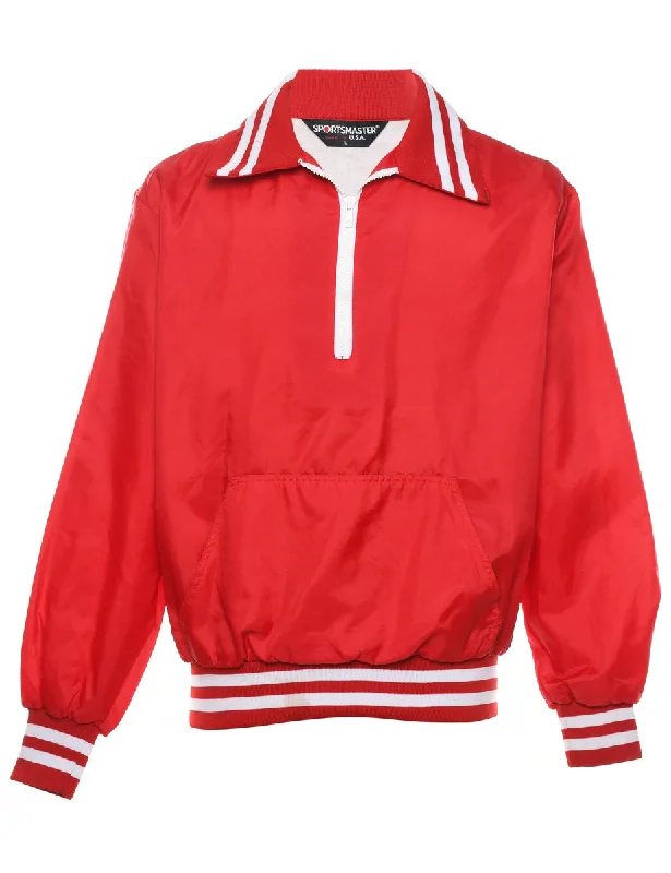 Huge Savings Quarter-Zip Red & White Contrast Nylon Jacket - L