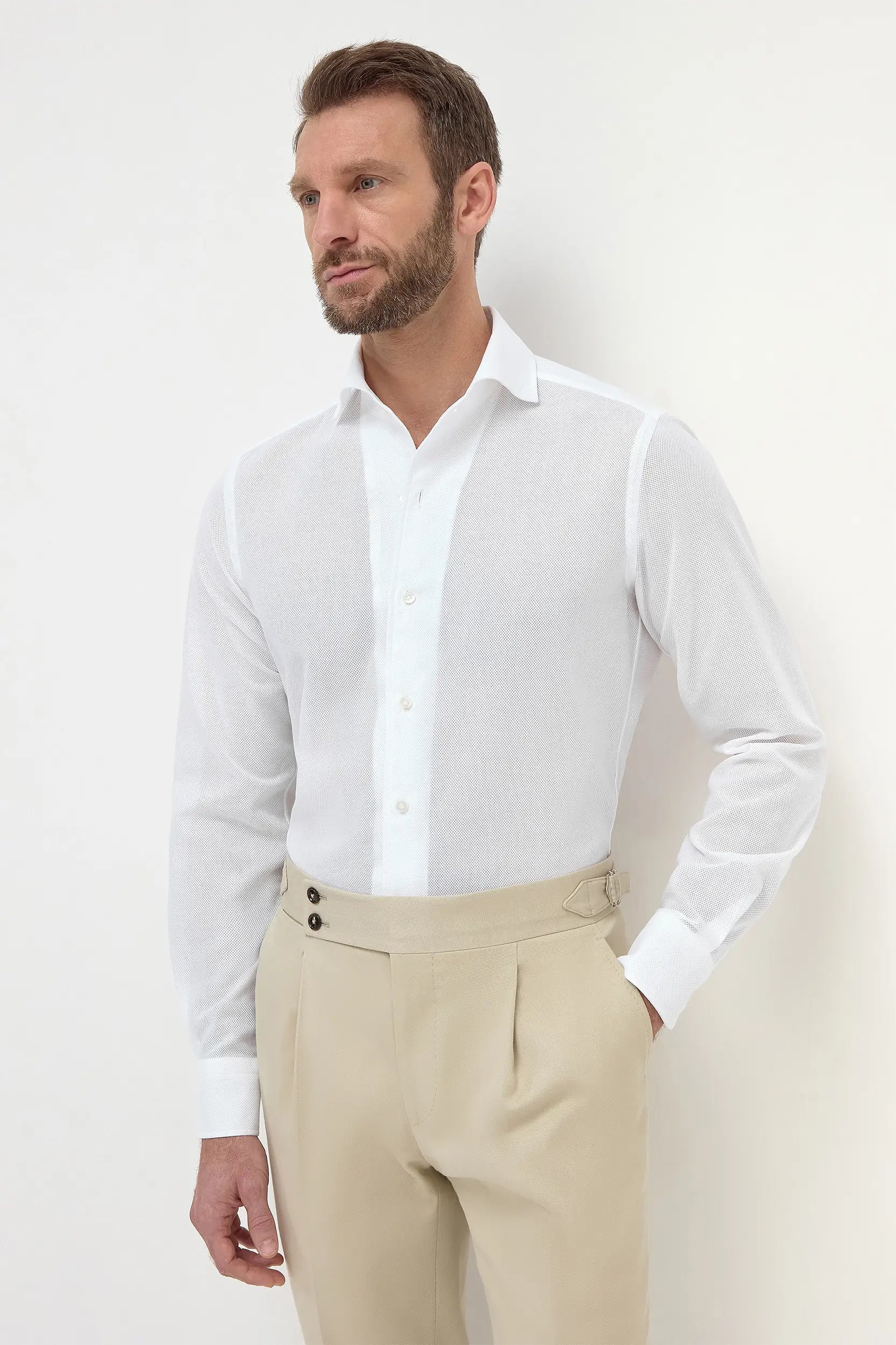 Time-Sensitive White basketweave shirt - Made in Italy