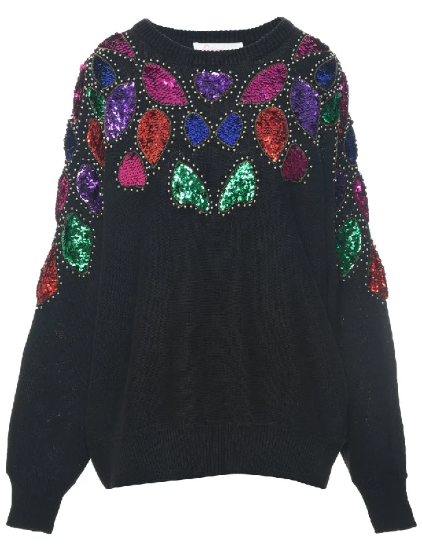 Sequined Black Jumper - L