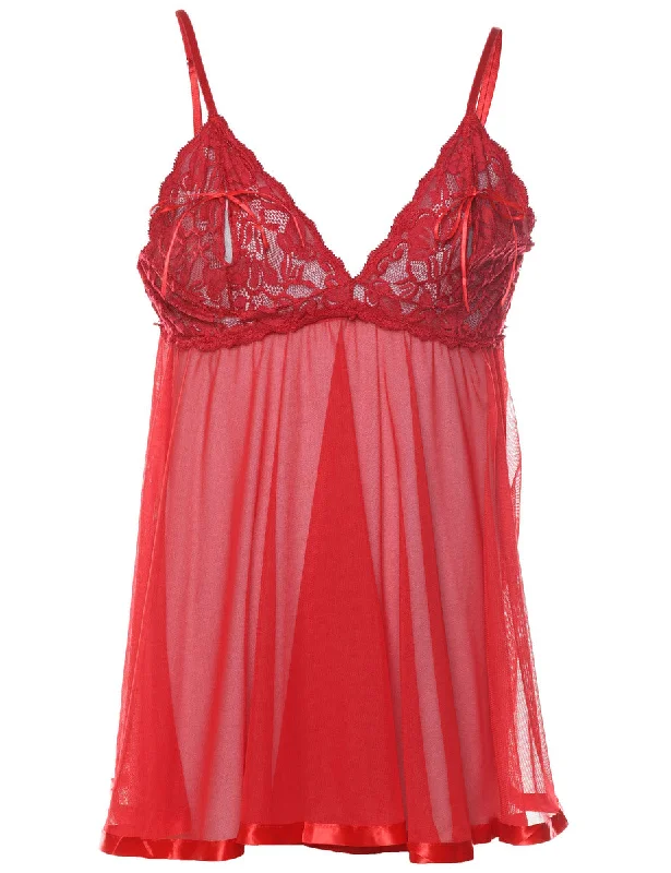 Sheer Red Lace Strappy Babydoll - XS