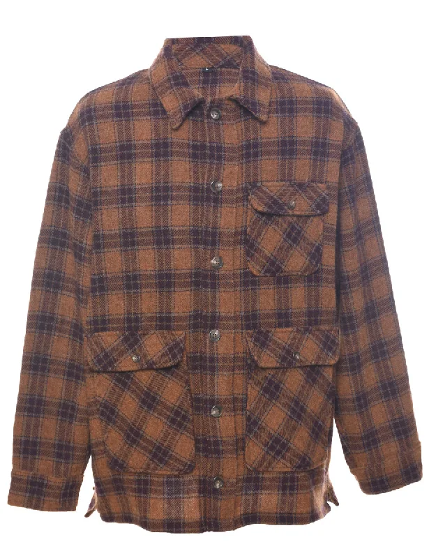 Weekend Discounts to Snag Plaid Brown Jacket - L