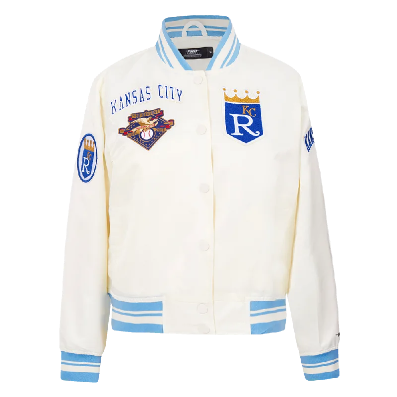 Unmissable Sale MLB KANSAS CITY ROYALS RETRO CLASSIC WOMEN'S RIB SATIN JACKET (EGGSHELL/ UNIVERSITY BLUE)