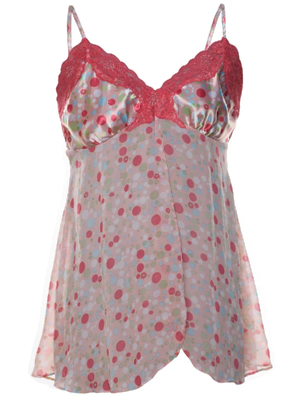 Stock Up Polka Dot Print Pink & Green Strappy Babydoll - M