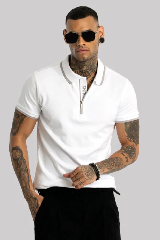 Act Fast White Zipper Polo T-Shirt