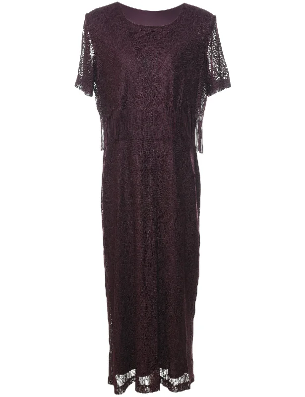 Buy Today Plum Fringed Lace Evening Dress - L