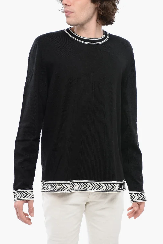 Balmain Crew Neck Virgin Wool Sweater With Contrasting Edges