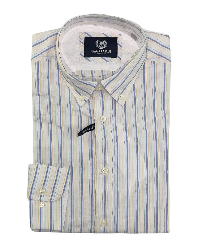 Sky White Royal & Yellow Stripes Shirt