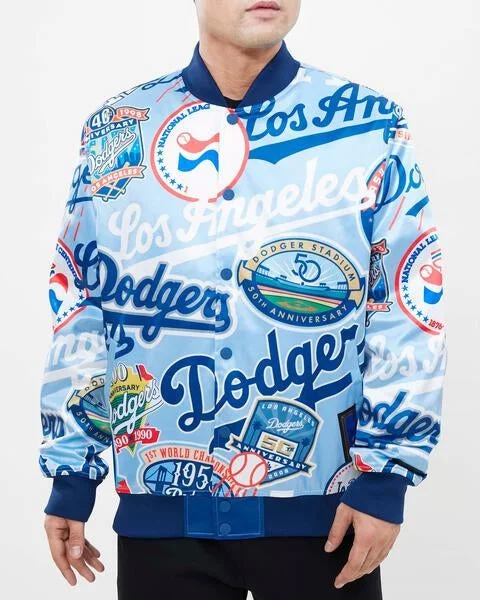 Massive Savings MLB LOS ANGELES DODGERS AOP MEN'S SATIN JACKET (BLUE)