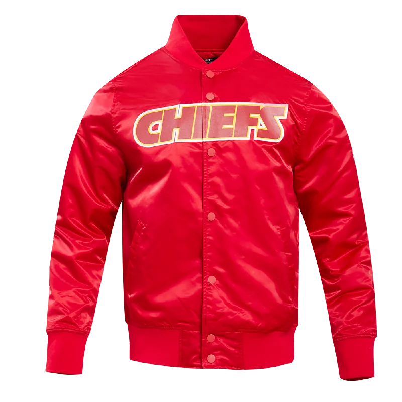 Quick Sale NFL KANSAS CITY CHIEFS BIG LOGO MEN'S SATIN JACKET (RED)