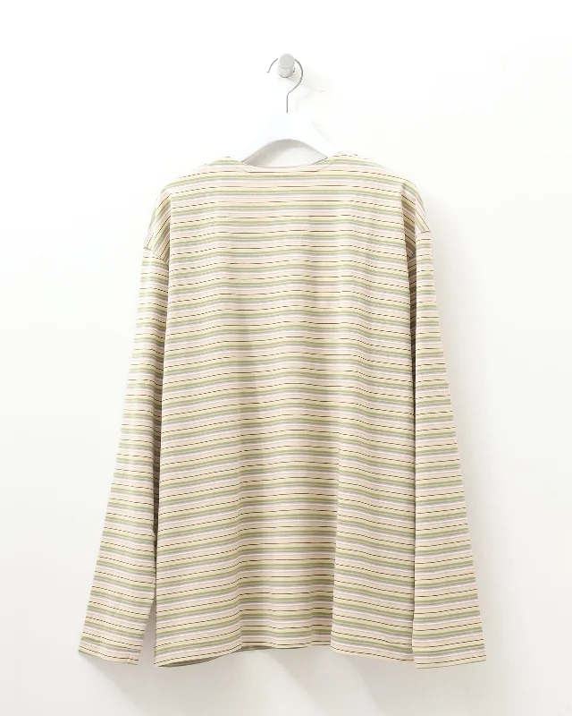 New Deal HARD TWIST COTTON BORDER BOAT NECK L/S TEE BEIGE BORDER