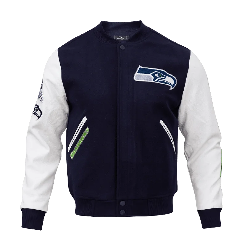 NFL SEATTLE SEAHAWKS CLASSIC WOOL MEN'S VARSITY JACKET (MIDNIGHT NAVY/WHITE)