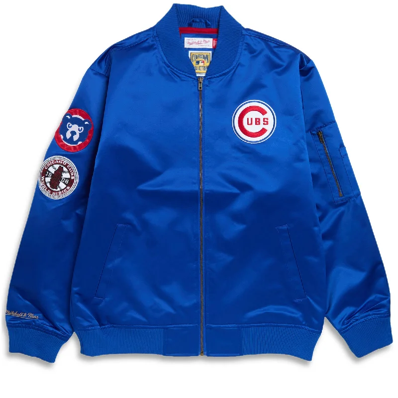 Mitchell & Ness x MLB Cubs Vintage Logo Satin Bomber Jacket - Royal