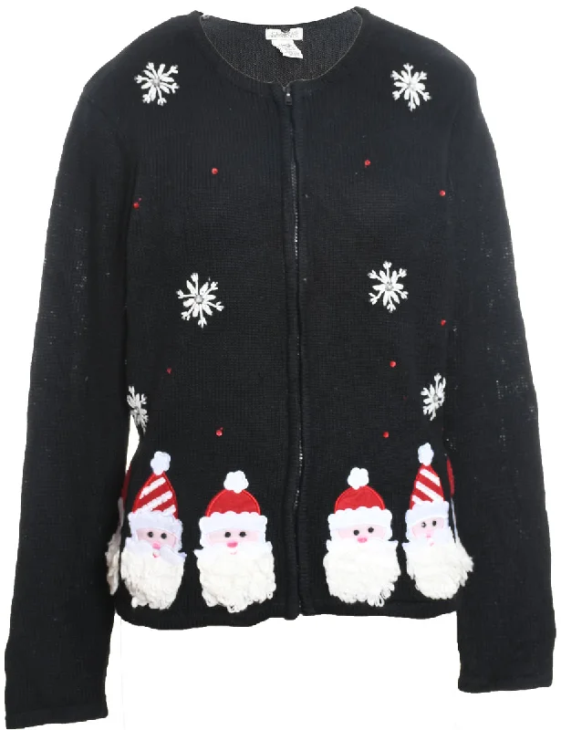 Santa Claus Design Black & Red Christmas Cardigan - L