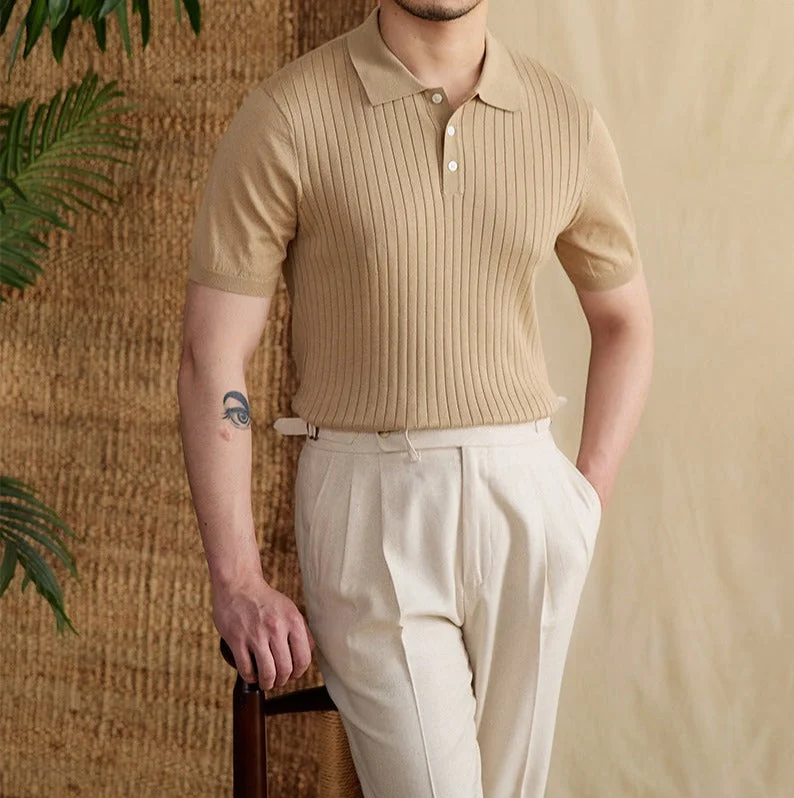 Weekend Bargains to Cherish Athens Ribbed Pleated Knit Polo Shirt