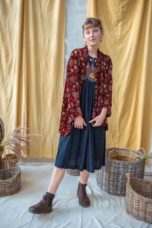 Shop and Save Kimono Ajrakh Velvet Red Butterfly Floral