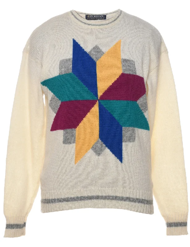 Special Discount Puritan Geometric Pattern Multi-Colour Jumper - M