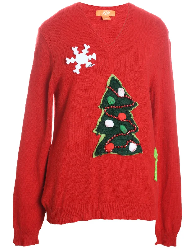 Weekend Deals That Dazzle Red Christmas Tree Design Jumper - M