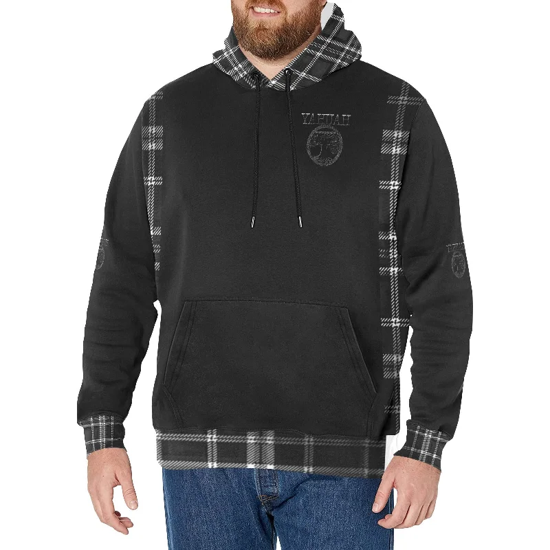 Weekend Savings Delight Yahuah-Tree of Life 02-04 + Digital Plaid 01-06A Men's Designer High Neck Fleece Lined Pullover Hoodie