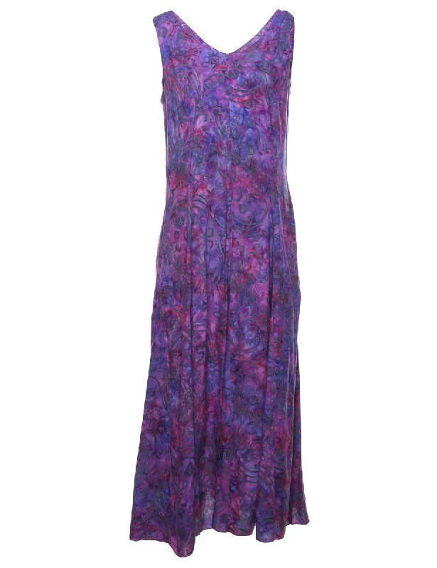 Weekend Specials to Enjoy Purple Floral Print Maxi Dress - S