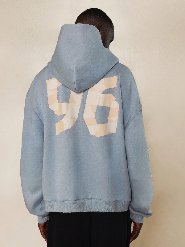 Weekend Savings Fiesta Overhead Hoodie With Torn Pocket And Number Tape Graphic Print College Ready