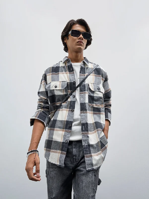 Today Only Nuon Charcoal Checkered Relaxed-Fit Shirt
