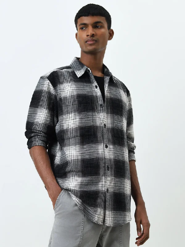 Weekend Offers That Thrill Nuon Black & White Checkered Relaxed-Fit Cotton Shirt
