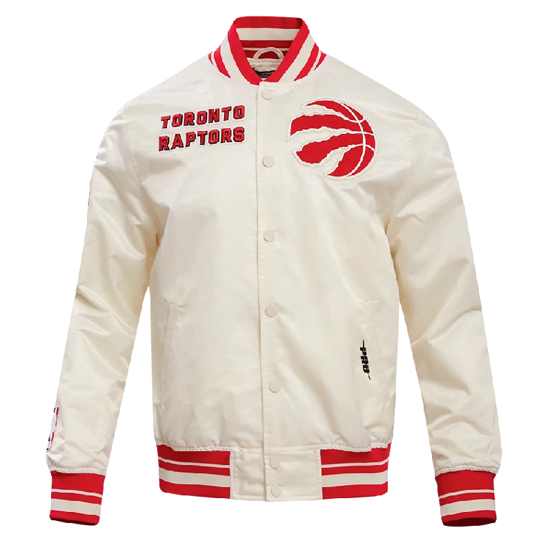 Weekend-Only Price Drops NBA TORONTO RAPTORS RETRO CLASSIC MEN'S RIB SATIN JACKET (EGGSHELL/ RED)