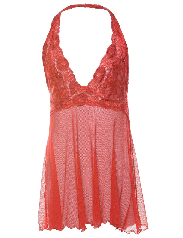Weekend Specials to Cherish Red Classic Lace Halterneck Babydoll - S