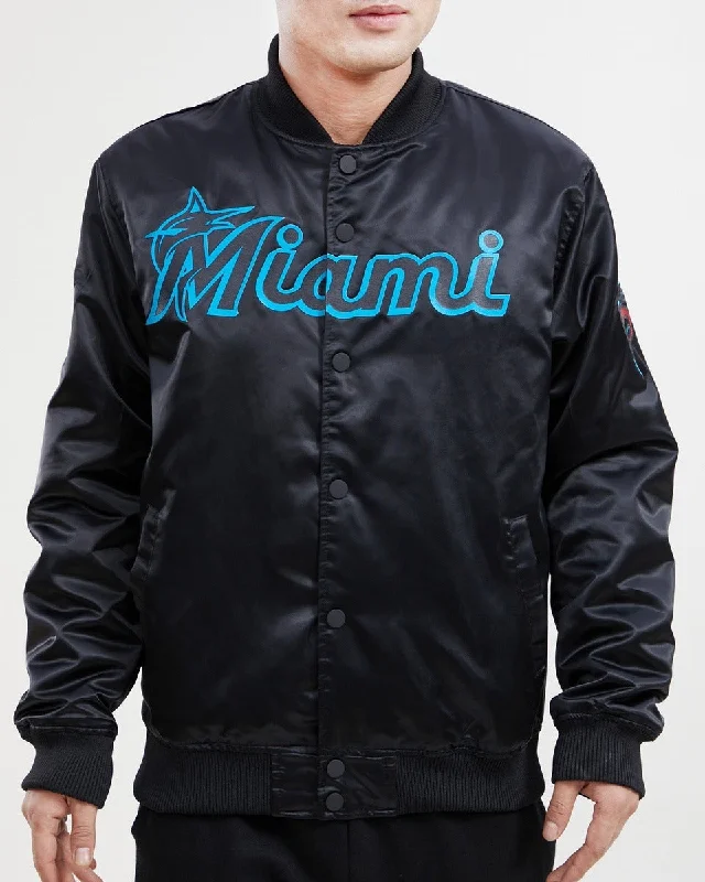 Weekend Savings Bonanza MLB MIAMI MARLINS TEAM BIG LOGO MEN'S SATIN JACKET (BLACK) Weekend Savings Bonanza MLB MIAMI MARLINS TEAM BIG LOGO MEN'S SATIN JACKET (BLACK)