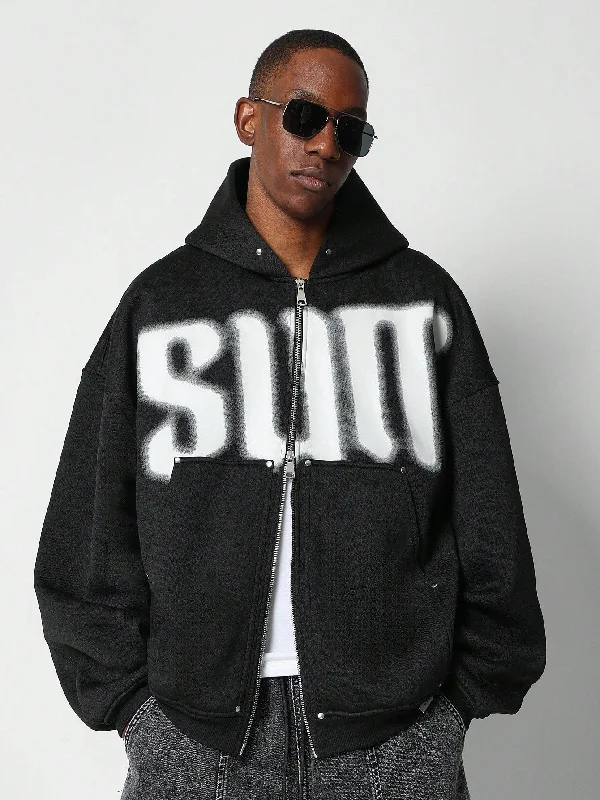 Weekend Bargains to Snag Oversized Fit Zip Through Hoodie With Front And Back Graphic Print