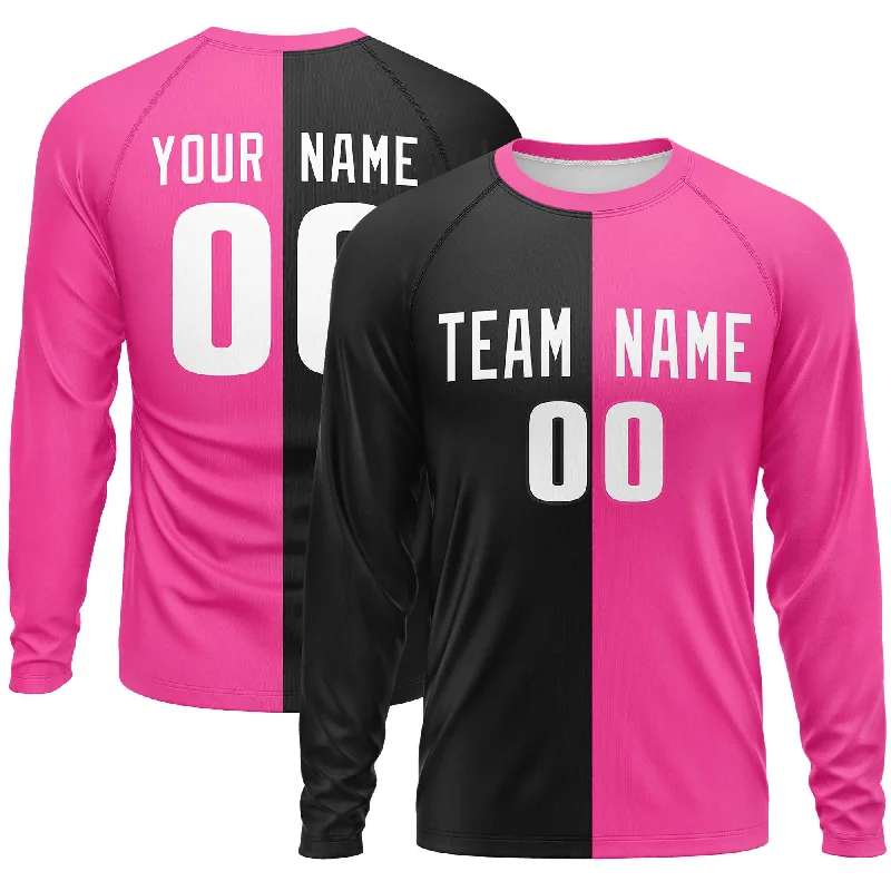 Weekend Bargains to Celebrate Custom Black Pink Crew Neck Split Design Long Sleeve Performance T-Shirt Weekend Bargains to Celebrate Custom Black Pink Crew Neck Split Design Long Sleeve Performance T-Shirt