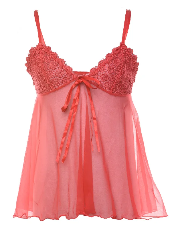 Weekend Bargains to Sizzle Red Classic Sheer Lace Babydoll - S