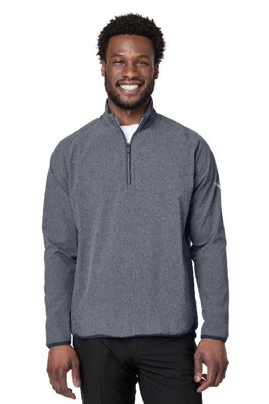 Weekend Deals That Please Puma Mens Coastal Woven Moisture Wicking 1/4 Zip Sweatshirt w/ Pockets - Heather Navy Blue
