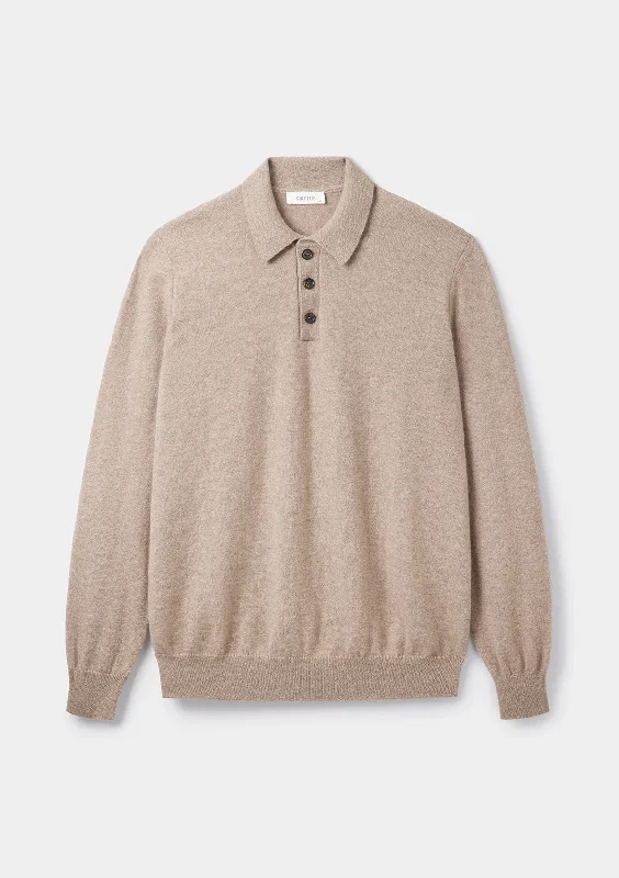 Weekend Savings Spree Oat Cashmere Long Sleeve Polo