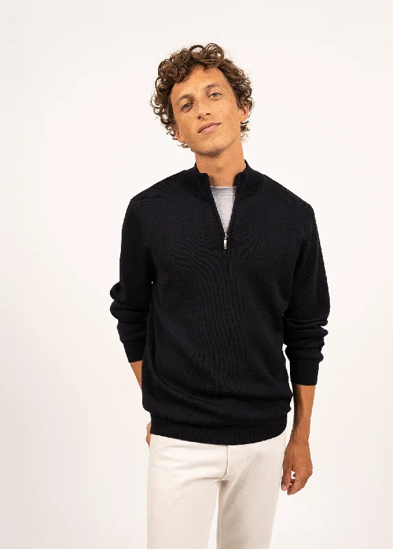 Price Slash Pull col montant zippé Crossley - en laine douce (NAVY/GRIS)