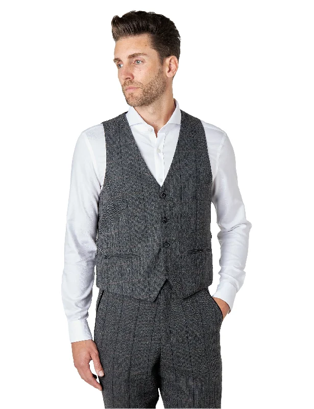 Super Bargain ELTON - BLACK TWEED CHECK WAISTCOAT